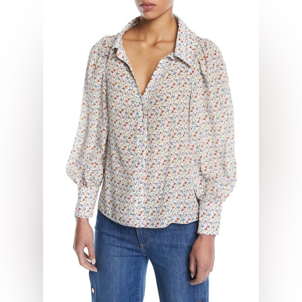 Alice + Olivia Salome Martinis Long Sleeve Blouse